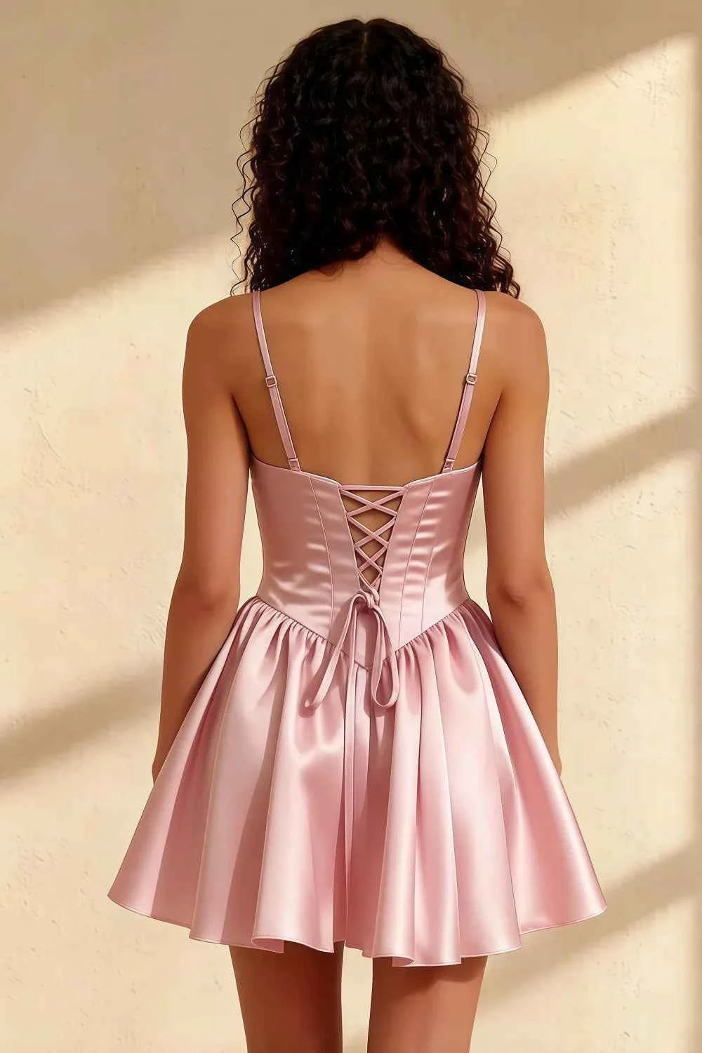 Felicia Pink Beaded Mini Dress | Corset Satin Homecoming Gown