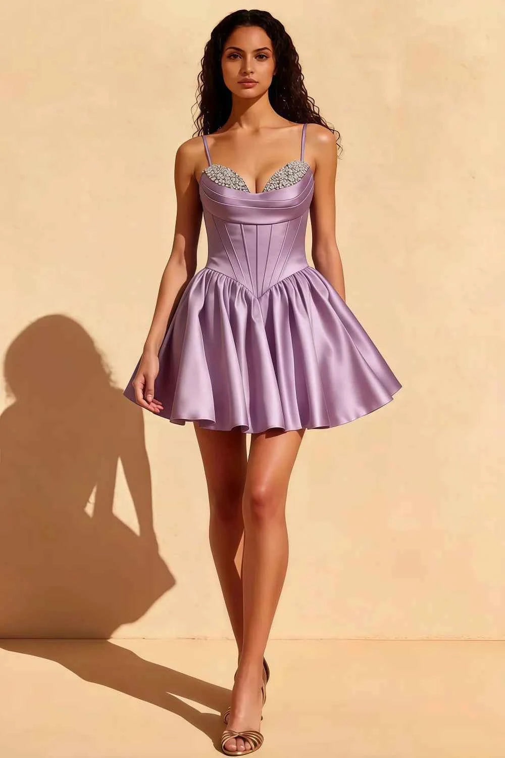 Felicia Purple Beaded Mini Dress | Lilac Satin Corset Party Gown Main image