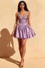 Felicia Purple Beaded Mini Dress | Lilac Satin Corset Party Gown