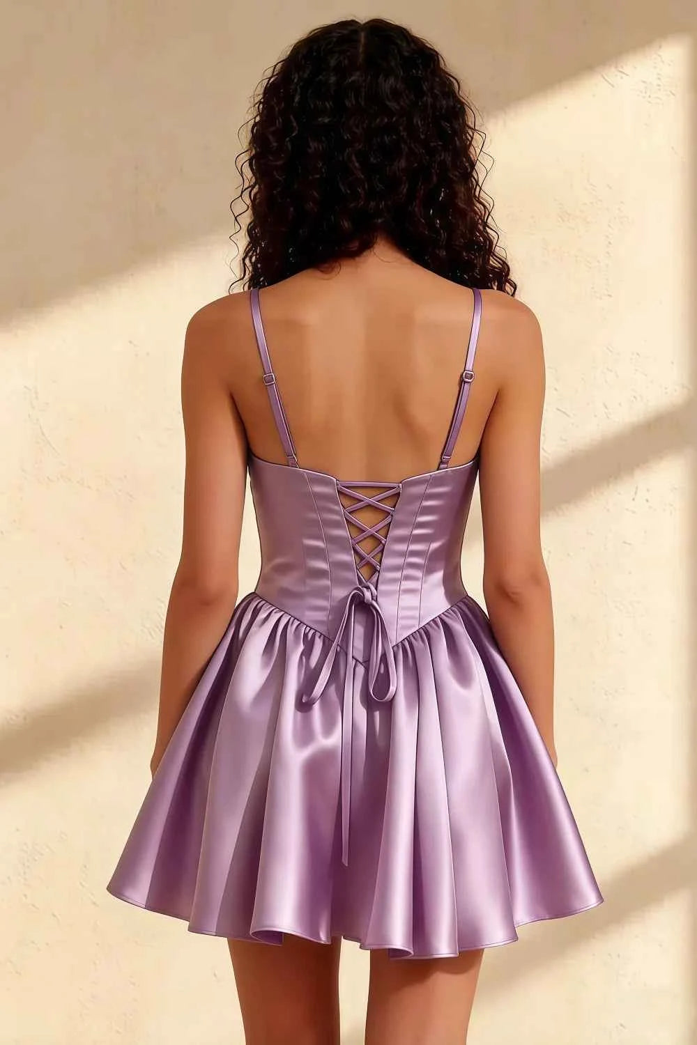 Felicia Purple Beaded Mini Dress | Lilac Satin Corset Party Gown