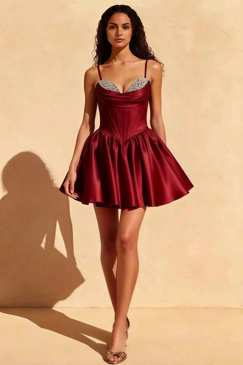 Felicia Red Beaded Mini Dress | Satin Corset Party Dress Main image
