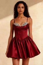 Felicia Red Beaded Mini Dress | Satin Corset Party Dress
