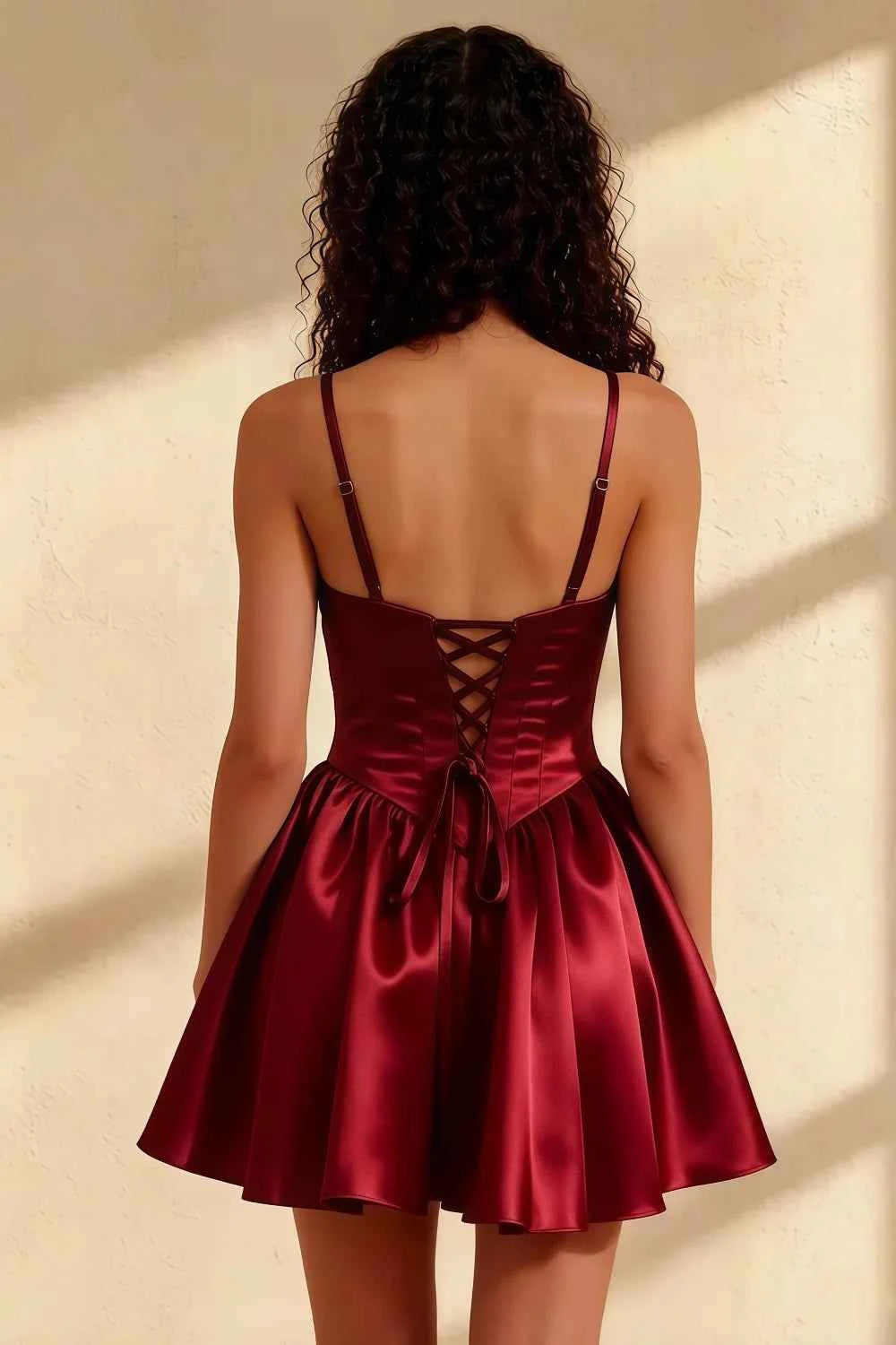 Felicia Red Beaded Mini Dress | Satin Corset Party Dress
