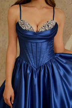 Felicia Royal Blue Beaded Mini Dress | Satin Corset Homecoming