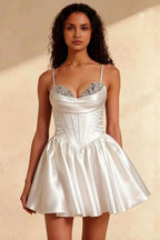 Felicia White Beaded Corset Mini Dress for Homecoming & Graduation