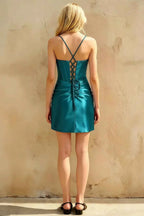 Florence Blue Satin Bodycon Mini Dress | Birthday & Party