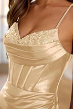 Florence Champagne Bodycon Mini Dress | Beaded Corset Skirt
