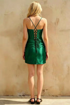 Florence Dark Green Bodycon Mini Dress | Satin Party Dress