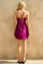 Florence Fuchsia Satin Bodycon Mini Dress with Beaded Bust
