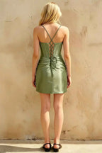 Florence Pistachio Green Satin Beaded Mini Bodycon Dress