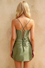 Florence Pistachio Green Satin Beaded Mini Bodycon Dress