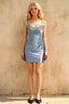 Florence Light Blue Bodycon Mini Dress | Beaded Satin Dress
