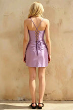 Florence Lilac Satin Bodycon Mini Dress - Beaded Party Dress