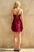 Florence Mini Burgundy Bodycon Dress | Corset Satin Hoco Skirt