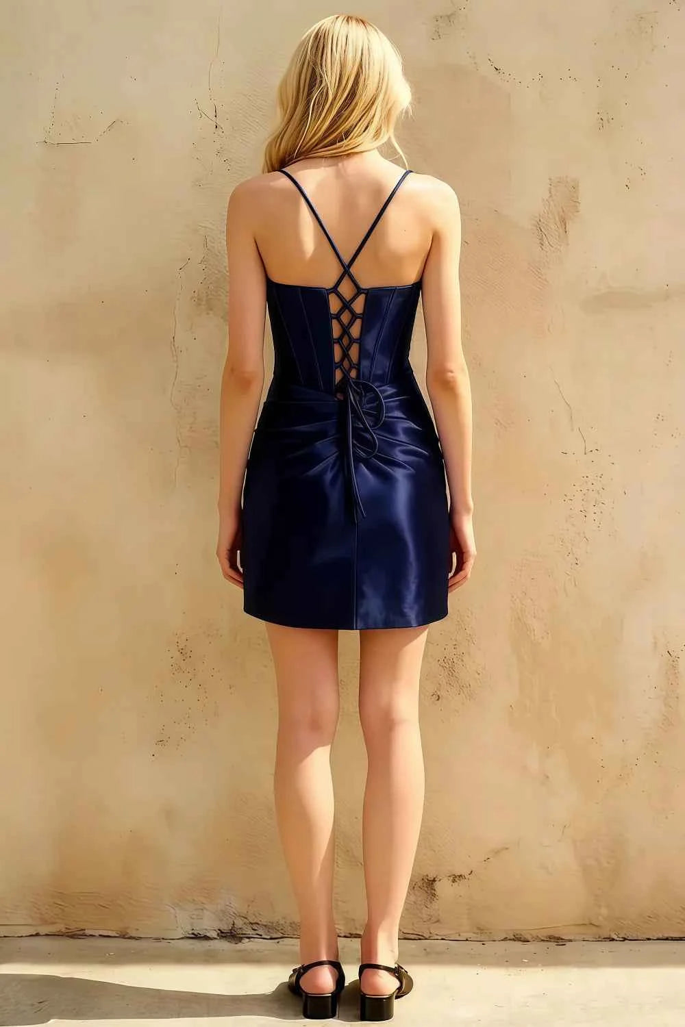 Florence Navy Blue Mini Dress Bodycon | Beaded Satin Party Dress