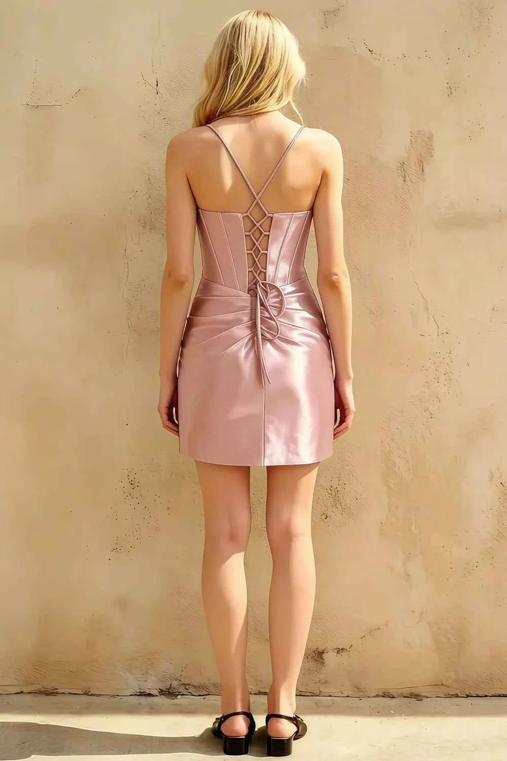 Florence Pink Bodycon Mini Dress - Beaded Satin Party Look