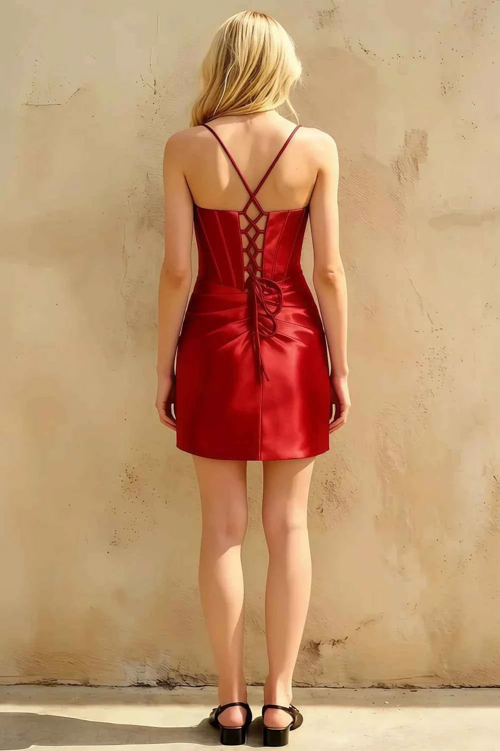 Florence Red Bodycon Mini Dress | Satin Beaded Corset Skirt Secondary image