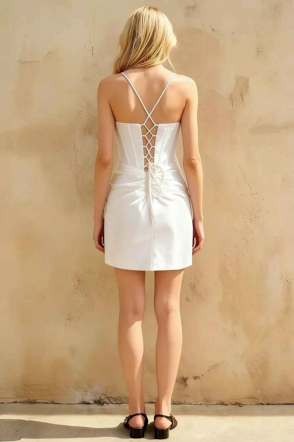 Florence White Bodycon Mini Dress | Beaded Satin Party Look