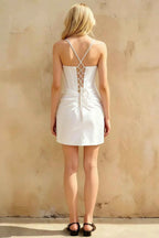 Florence White Bodycon Mini Dress | Beaded Satin Party Look