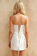 Florence White Bodycon Mini Dress | Beaded Satin Party Look
