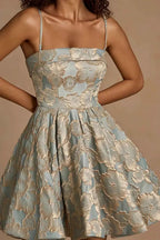 Frances Blue Gold Floral Jacquard Mini Dress | 2-Way Strapless