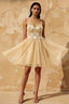Francesca Champagne Mini Dress With V Neck | A-Line Party Wear