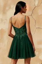 Francesca Dark Green V Neck Mini Dress for Prom & Party