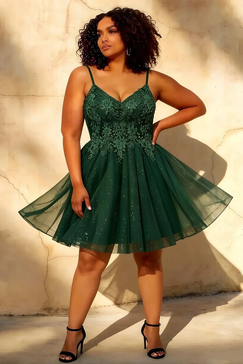 Francesca Dark Green V Neck Mini Dress for Prom & Party