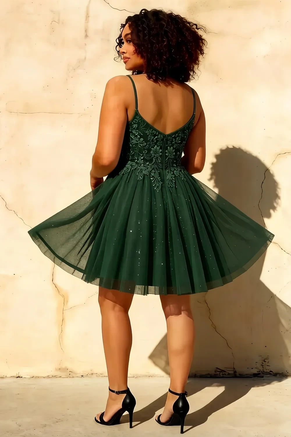 Francesca Dark Green V Neck Mini Dress for Prom & Party
