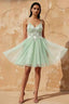Francesca Green V Neck Mini Dress | Sparkly Lace Party Dress