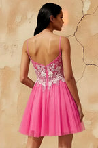 Francesca Hot Pink V Neck Mini Dress for Party & Prom