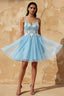 Francesca Light Blue V Neck Mini Dress for Homecoming & Party