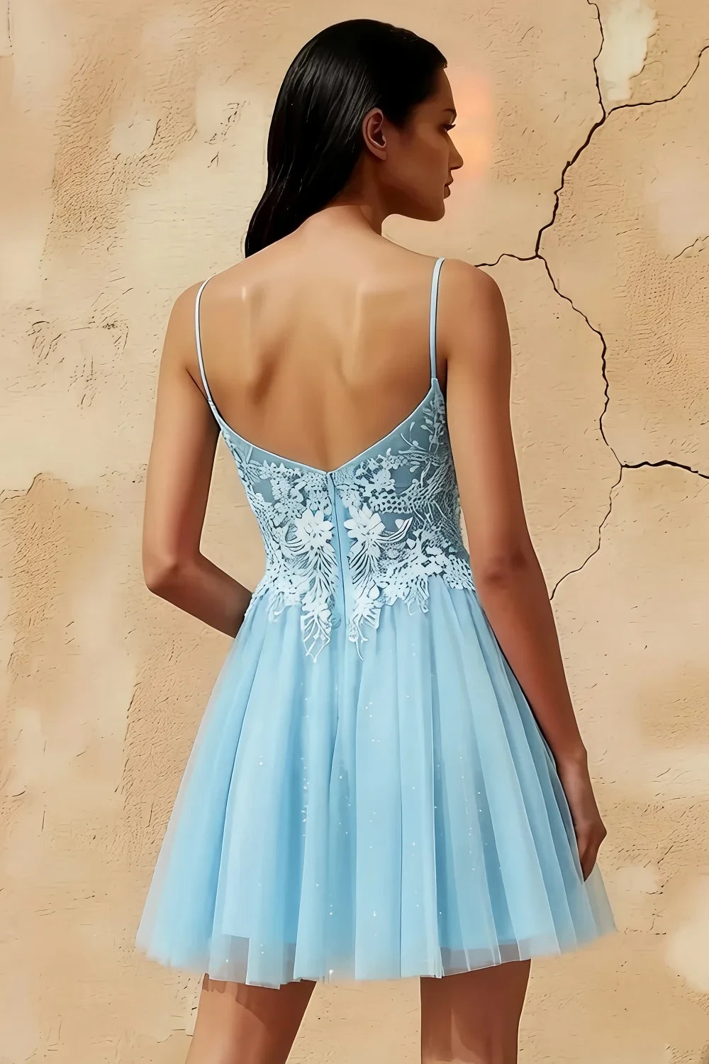 Francesca Light Blue V Neck Mini Dress for Homecoming & Party