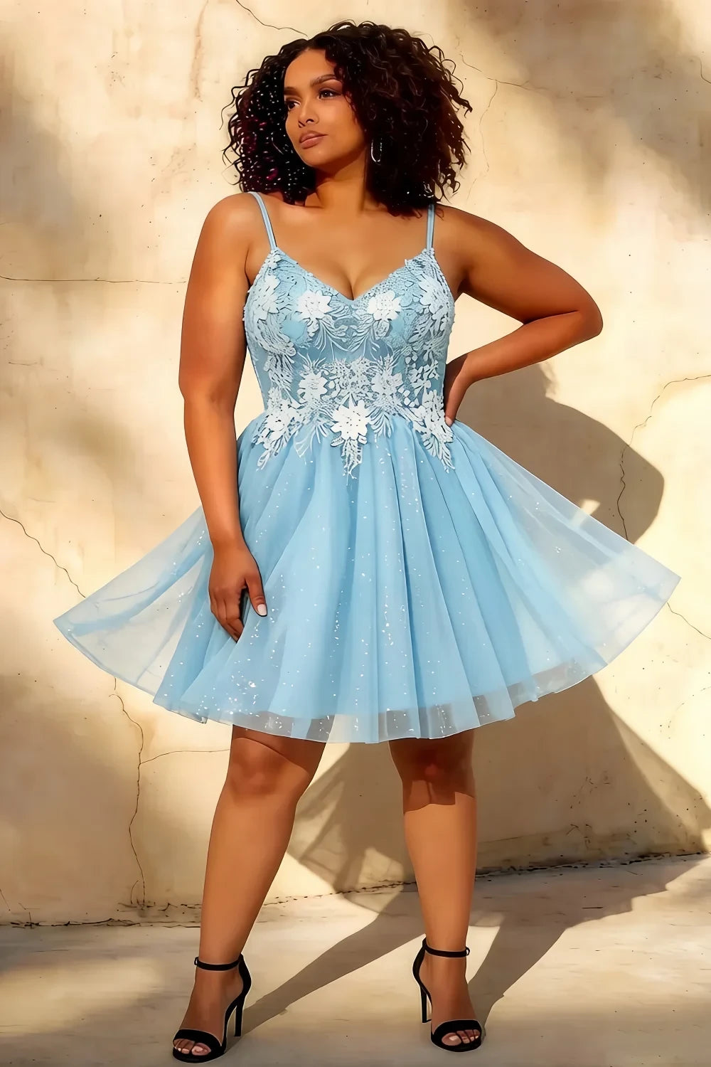 Francesca Light Blue V Neck Mini Dress for Homecoming & Party