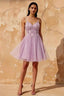 Francesca Lilac V Neck Strappy Glitter Mini Dress