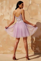 Francesca Lilac V Neck Strappy Glitter Mini Dress