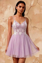 Francesca Lilac V Neck Strappy Glitter Mini Dress