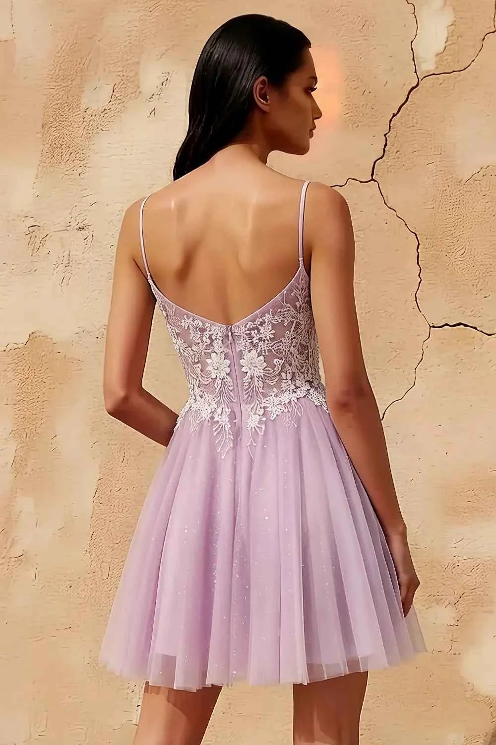 Francesca Lilac V Neck Strappy Glitter Mini Dress