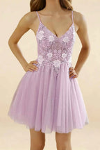 Francesca Lilac V Neck Strappy Glitter Mini Dress