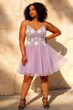 Francesca Lilac V Neck Strappy Glitter Mini Dress