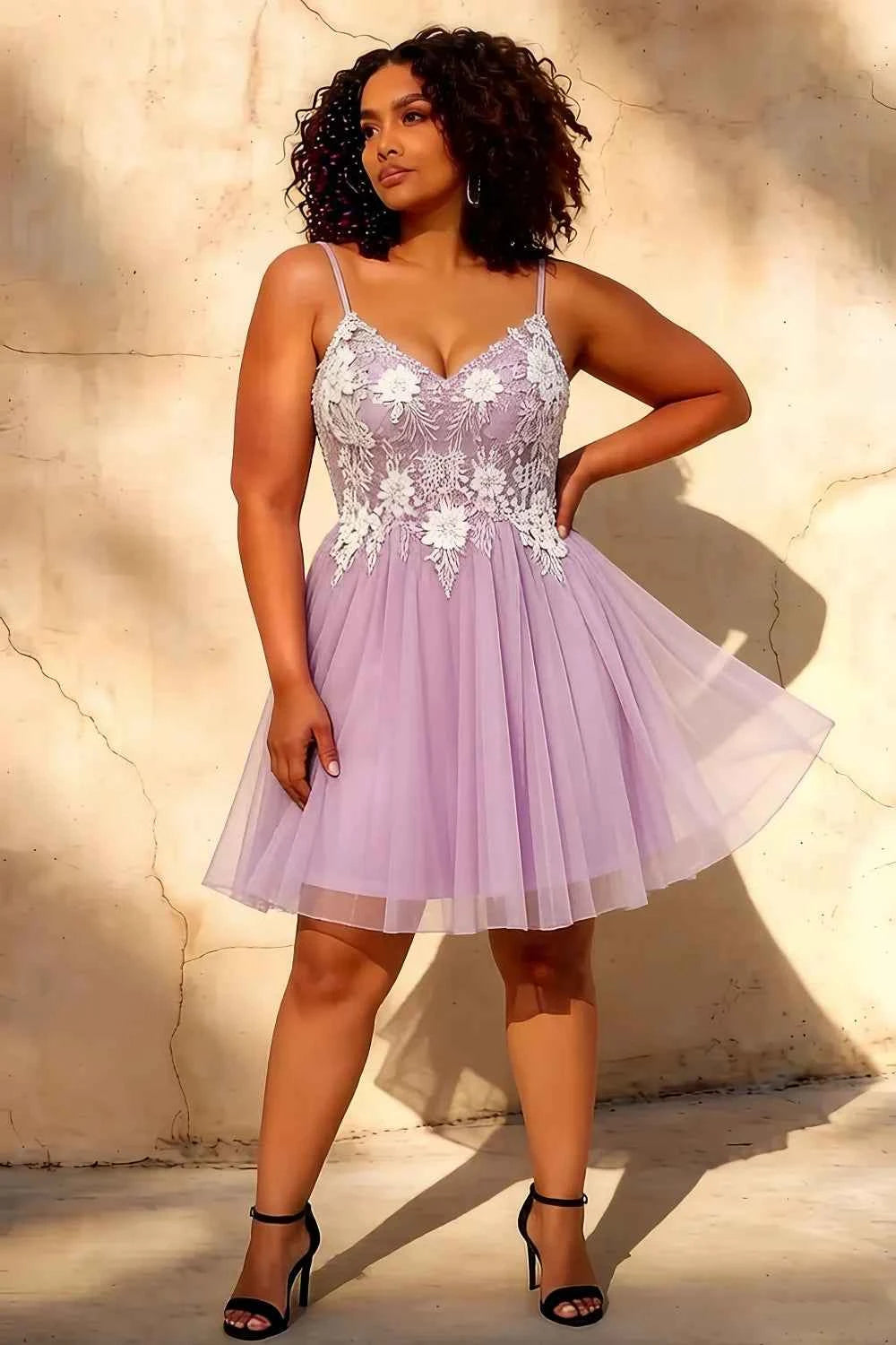 Francesca Lilac V Neck Strappy Glitter Mini Dress