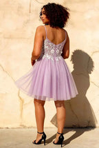 Francesca Lilac V Neck Strappy Glitter Mini Dress