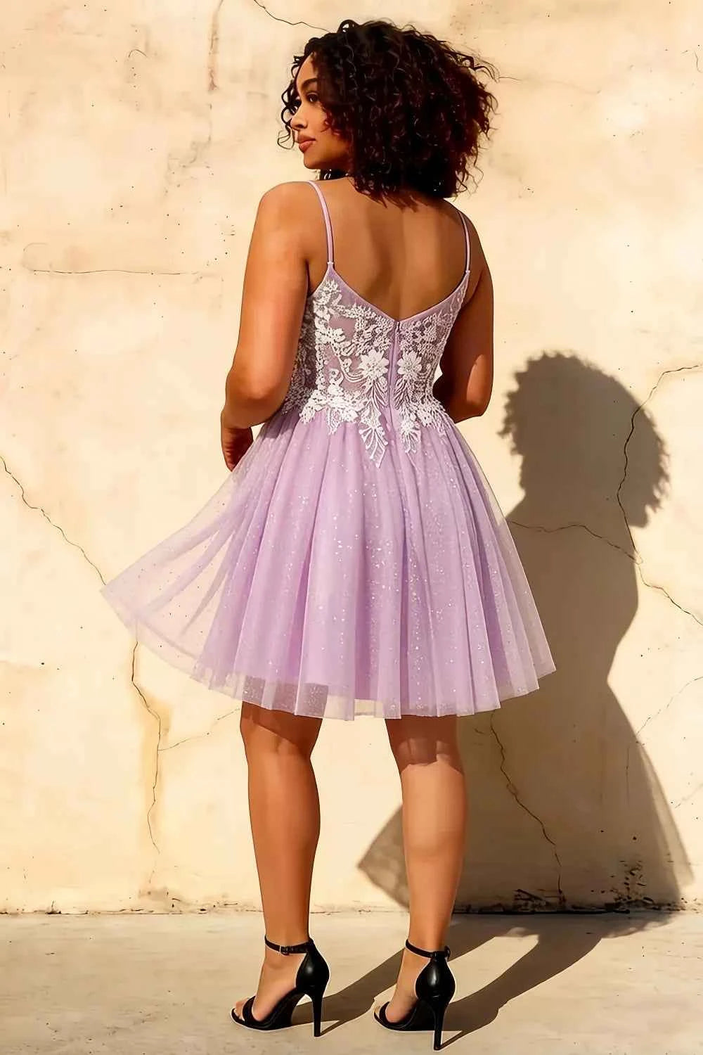 Francesca Lilac V Neck Strappy Glitter Mini Dress