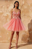 Francesca Orange V Neck Dress Mini | Floral Beaded Tulle