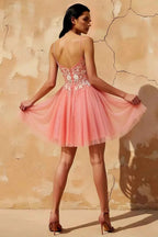 Francesca Orange V Neck Dress Mini | Floral Beaded Tulle