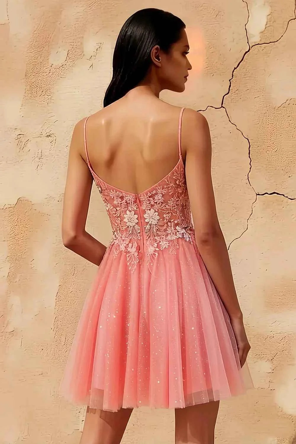 Francesca Orange V Neck Dress Mini | Floral Beaded Tulle