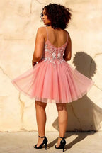 Francesca Orange V Neck Dress Mini | Floral Beaded Tulle