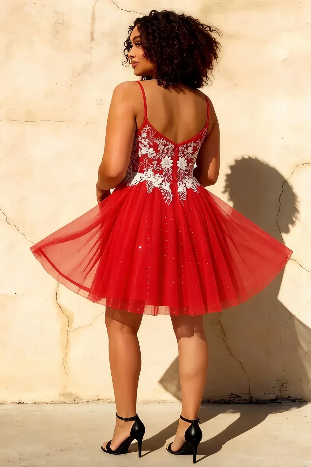 Francesca Red V Neck Mini Dress | Embroidered Tulle Party Gown