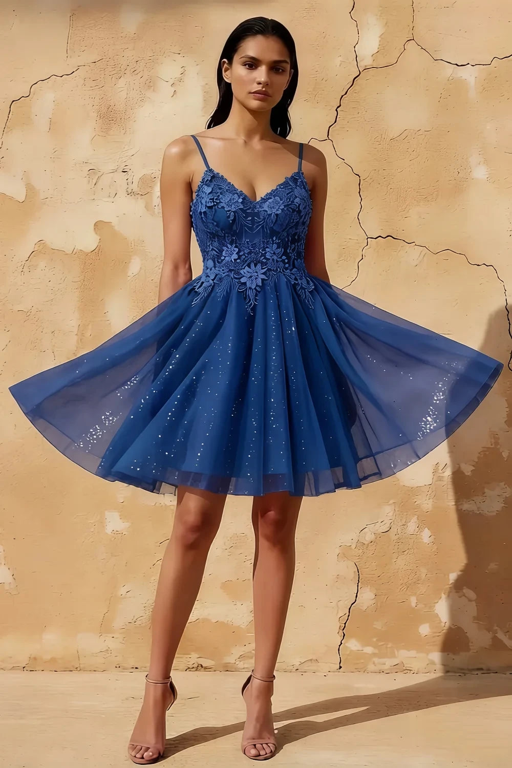 Francesca Royal Blue V Neck Mini Dress for Hoco & Party Main image