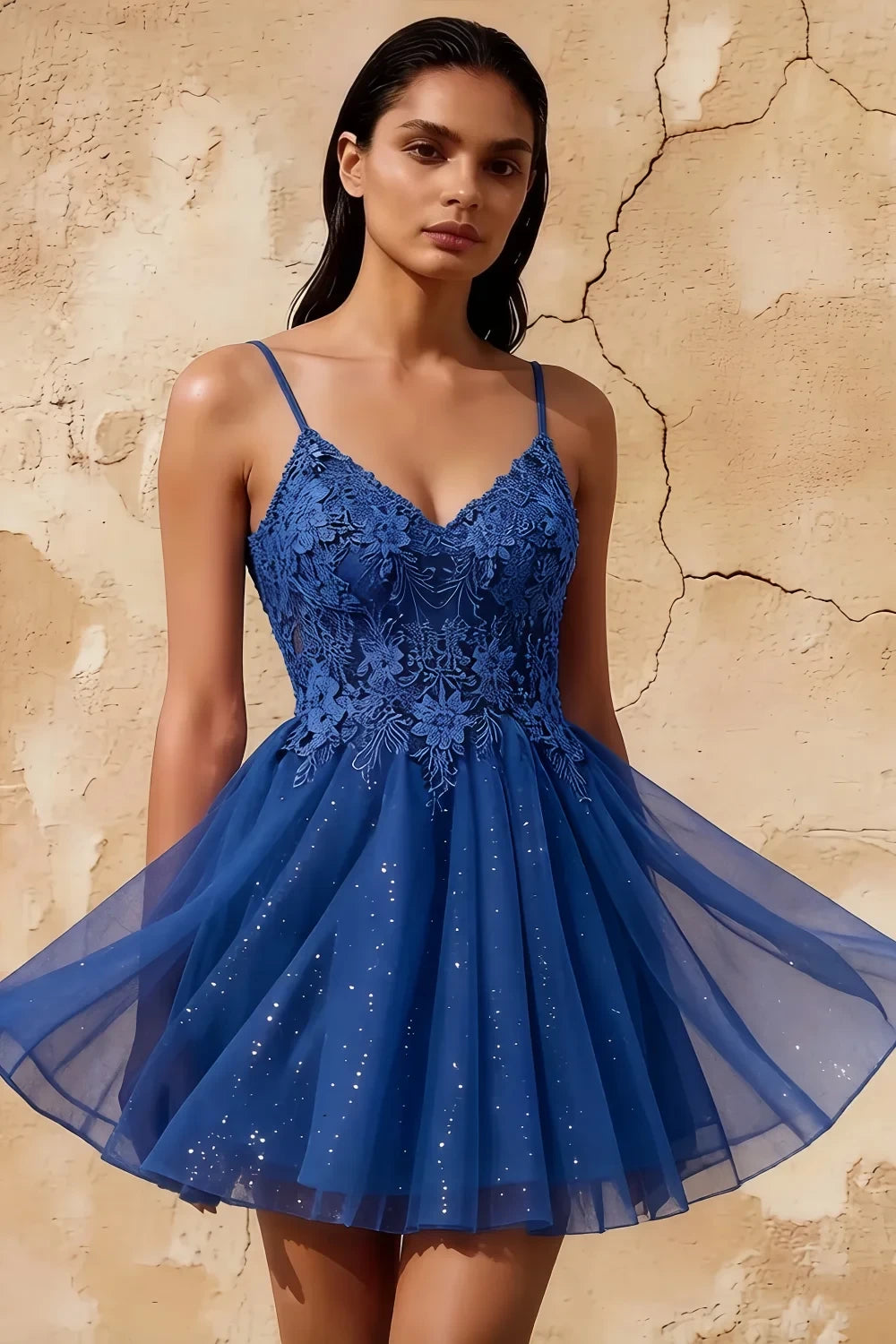 Francesca Royal Blue V Neck Mini Dress for Hoco & Party